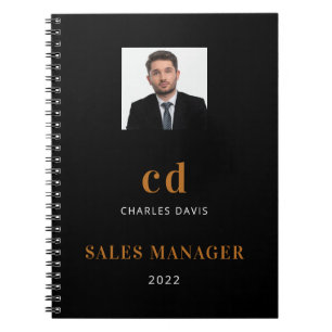 Caderno Espiral Foto de iniciais do nome ouro preto negócios