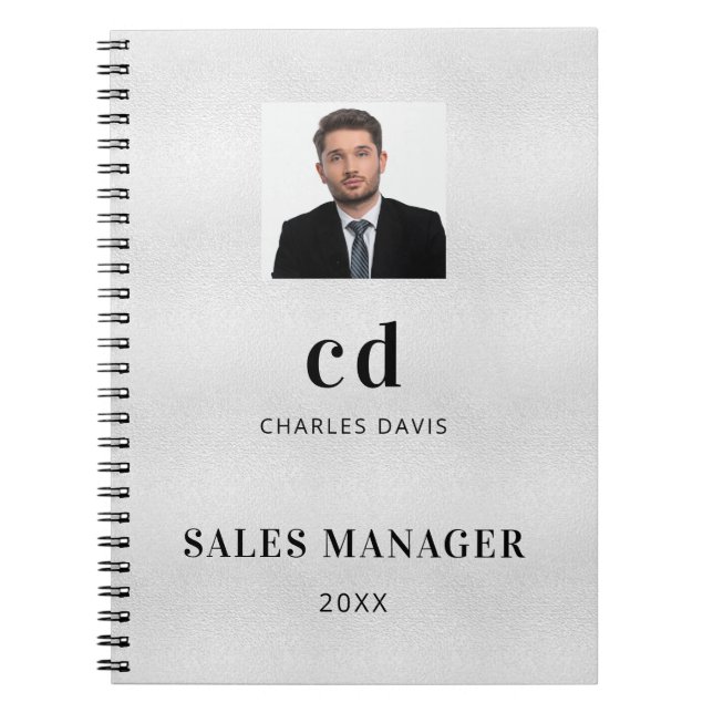 Caderno Espiral Foto de iniciais do nome prateado negócio  (Frente)