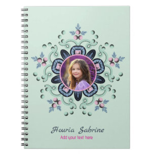 Caderno Espiral Foto de Mandala Floral Cor-de-Rosa-Turquesa Modern