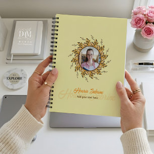 Caderno Espiral Foto de Mandala Floral Laranja Bege 3D Moderna com