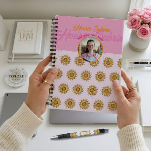 Caderno Espiral Foto de Mandala Floral Laranja Blush 3D Moderna em