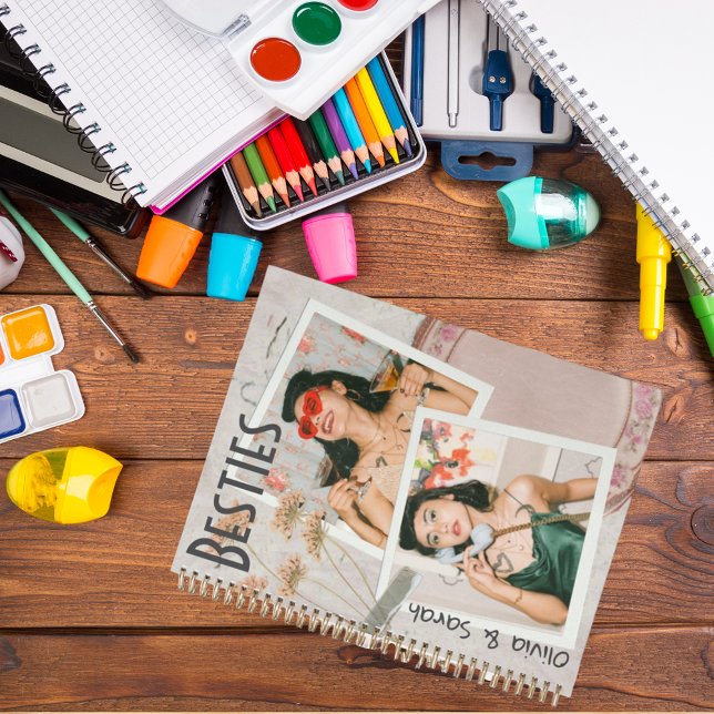 Caderno Espiral Foto de melhores amigos nomes personalizados (Criador carregado)