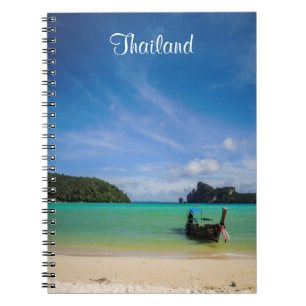 Caderno Espiral Foto de praia de Viagem da Tailândia com barco de
