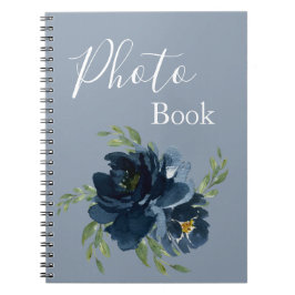 Caderno Espiral Foto de Script Moderno de Cor de Água Floral Azul 