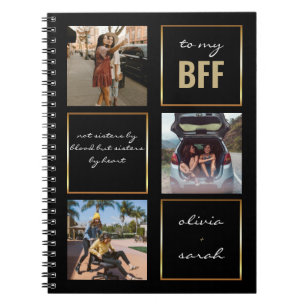 Caderno Espiral Foto do Dourado BFF 3 Na moda preto moderno