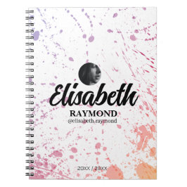 Caderno Espiral Foto e Nome em Aquarela Salpicada
