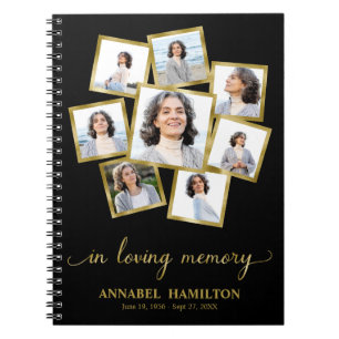 Caderno Espiral Foto: Memorial Funeral Black Guest Book