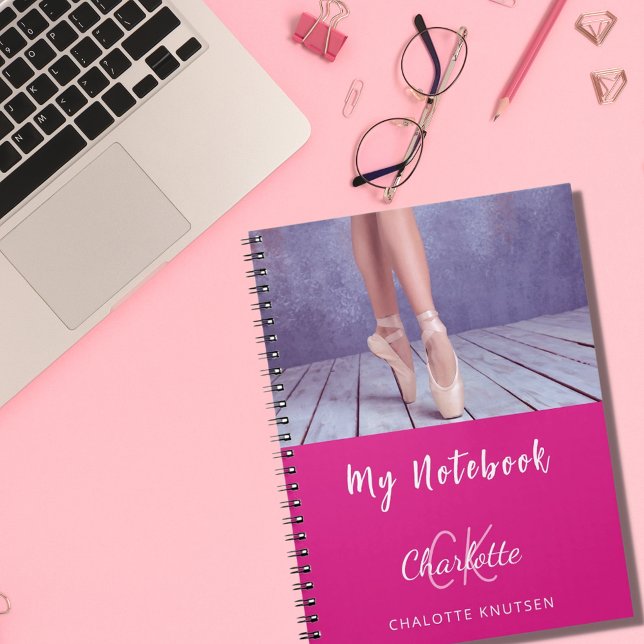 Caderno Espiral Foto: nome do monograma branco rosa-quente (Criador carregado)