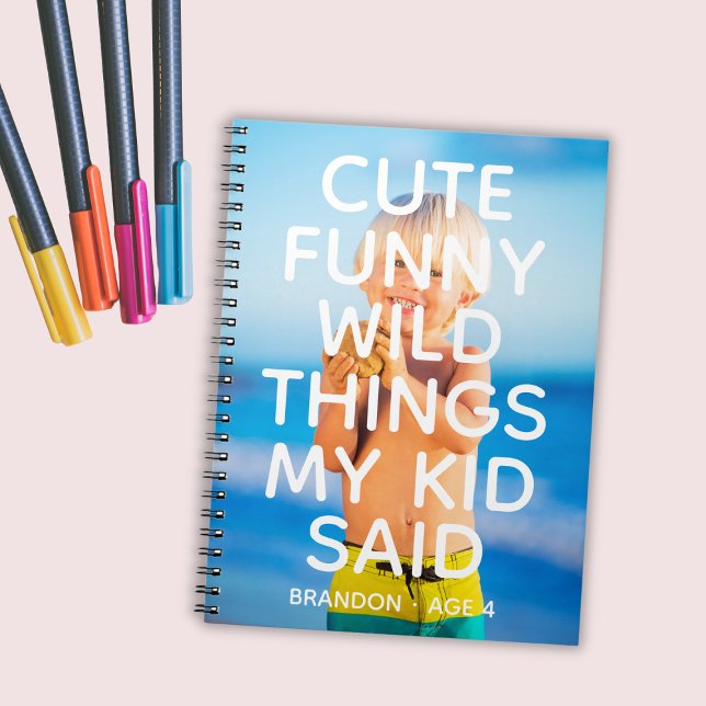 Caderno Espiral Foto Personalizada Coisas Engraçadas e Divertidas  (Custom Photo Cute Funny Wild Things My Kid Said Notebook
)
