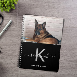 Caderno Espiral Foto personalizada de cão - Monograma branco preto