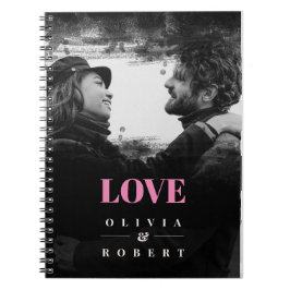 Caderno Espiral Foto personalizada de casal e nomes Preto abstrato