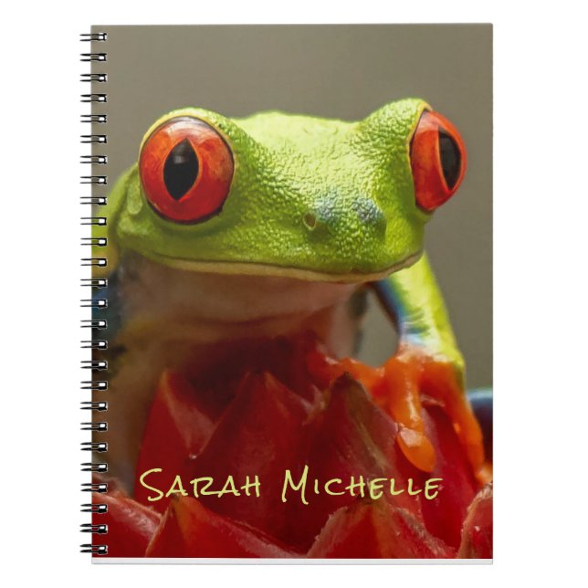 Caderno Espiral Foto Personalizada de Olhos Vermelhos do Sapo Verd (Frente)