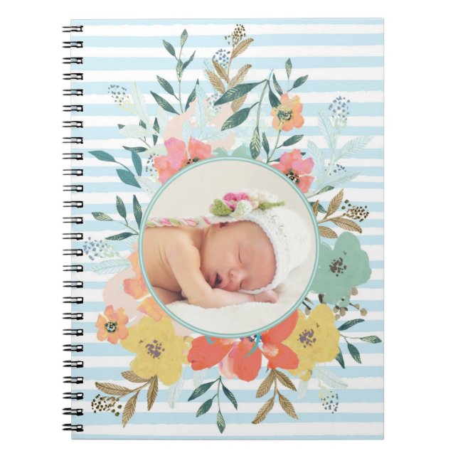 Caderno Espiral Foto Personalizada Floral de bonito Aquarela (Frente)