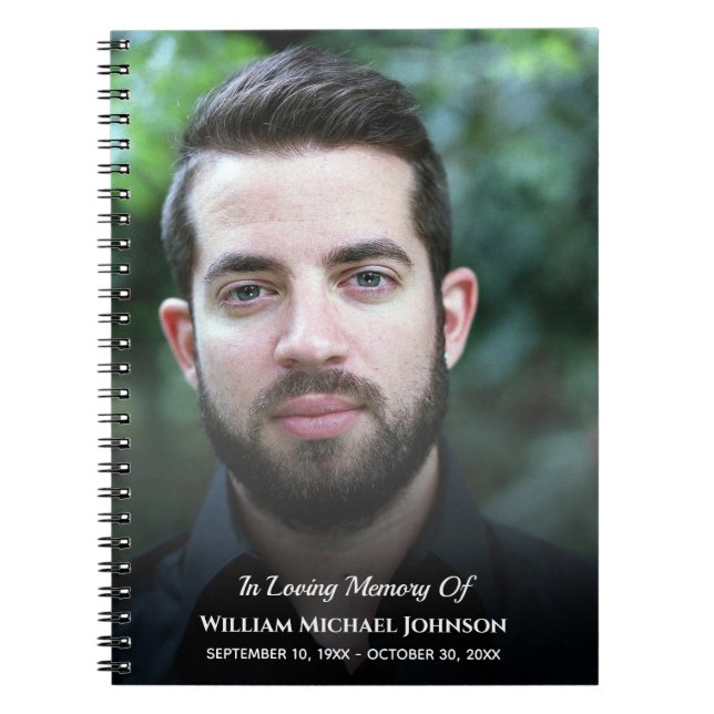 Caderno Espiral Foto personalizada funerária com escrúpulos na mem (Frente)