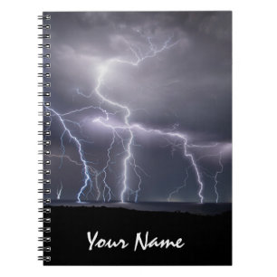 Caderno Espiral Foto Preta e Púrpura da tempestade de raios