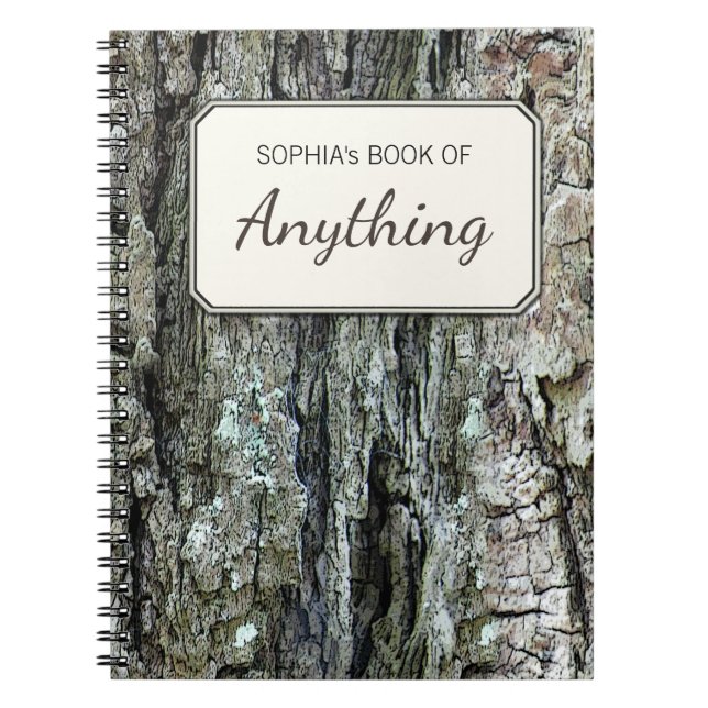 Caderno Espiral Foto velha botânica de madeira do latido do pinho (Frente)