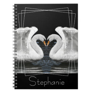 Caderno Espiral Fotografia Animal com Imagem Espelho de Swan Branc