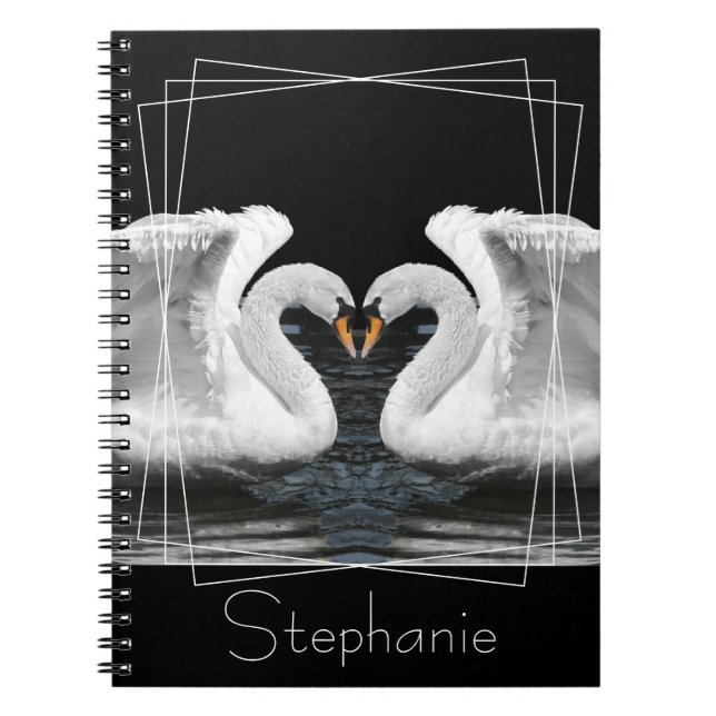 Caderno Espiral Fotografia Animal com Imagem Espelho de Swan Branc (Frente)