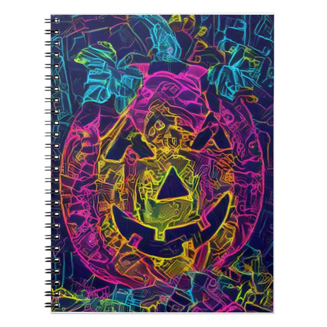 Caderno Espiral Fotografia divertida da abóbora do Halloween A.I. (Frente)