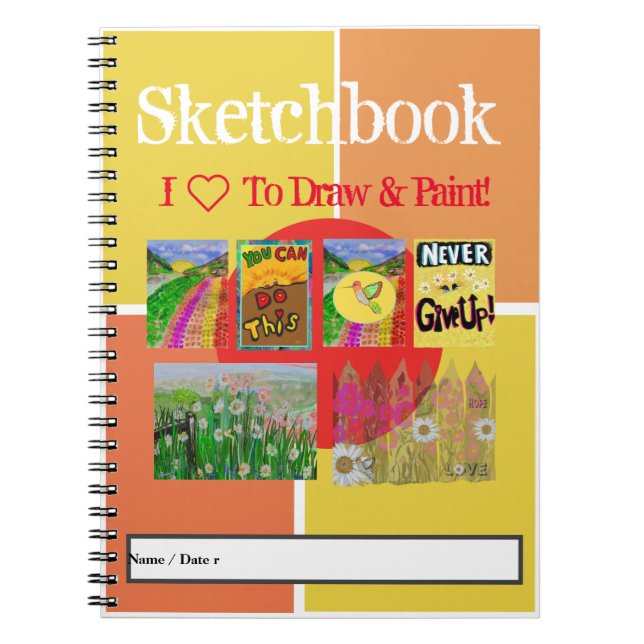 Caderno Espiral Fotografias de 6 painéis, Família, Pets, Trabalho  (Frente)