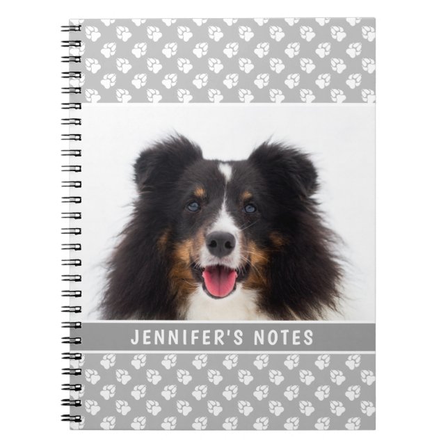 Caderno Espiral Fotografias De Pet Personalizadas E Peças Na Cinza (Frente)