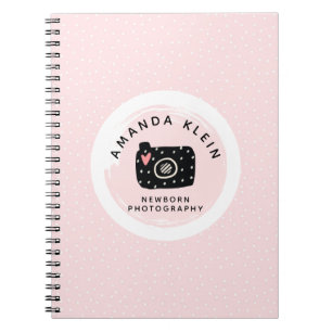 Caderno Espiral Fotógrafo Câmera Minimalista Fofo Preto & Rosa