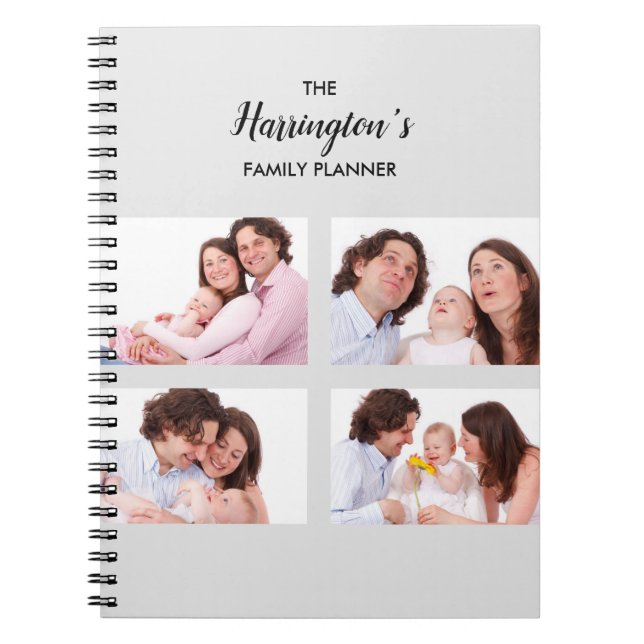 Caderno Espiral Fotos da Família Personalizada 4 Colagem Retângulo (Frente)