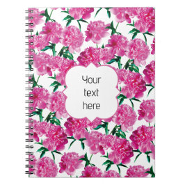 Caderno Espiral Fotos de Peônias Rosa Padrão Moderno Meninas.