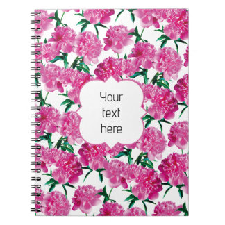 Caderno Espiral Fotos de Peônias Rosa Padrão Moderno Meninas.