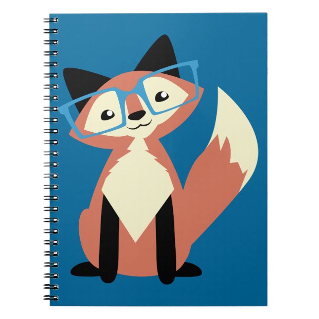 Caderno Espiral Fox bonito dos vidros do hipster (Frente)