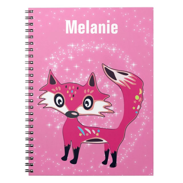 Caderno Espiral Fox Rosa Engraçado Personalizado (Frente)