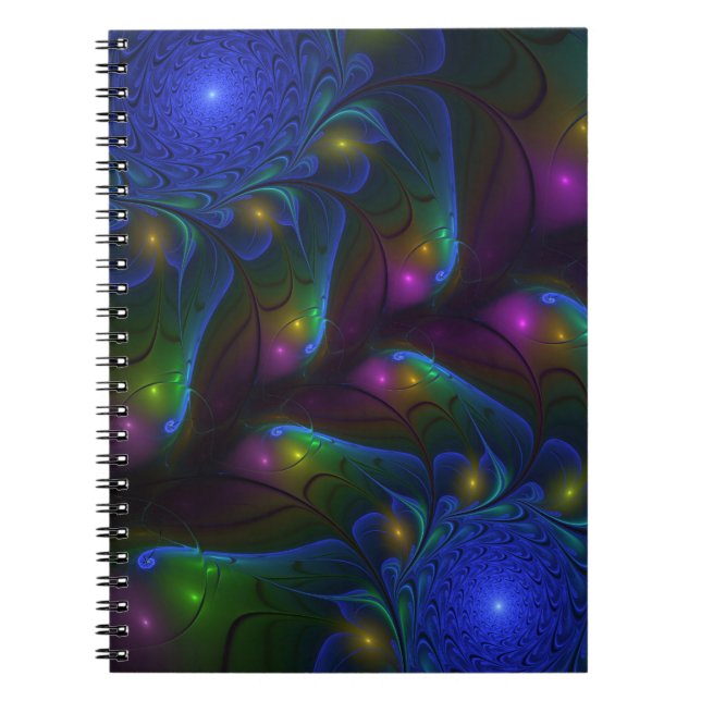 Caderno Espiral Fractal Abstrato de Disquete Moderno e Luminoso Co (Frente)