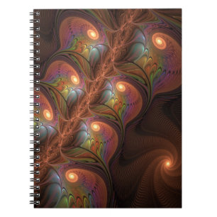 Caderno Espiral Fractal Castanho Abstrato moderno e fluorescente c