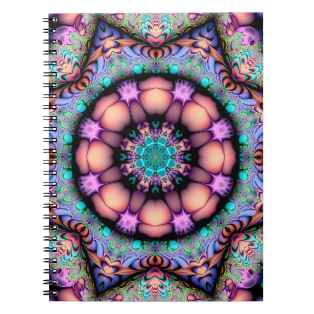 Caderno Espiral Fractal Mandala Floral Psicodélico (Frente)