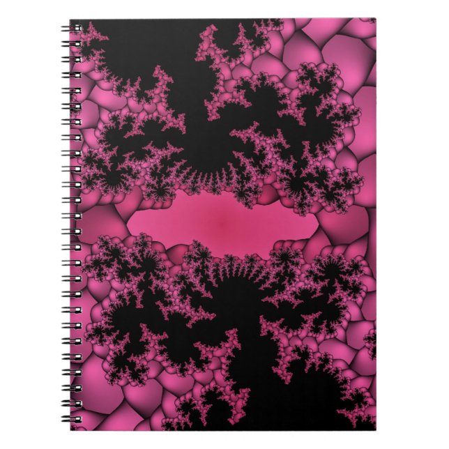 Caderno Espiral fractal preto e rosa (Frente)