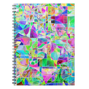 Caderno Espiral Fragmentos geométricos abstrato coloridos, brancos