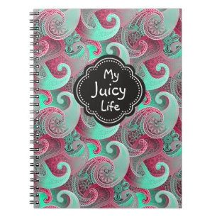 Caderno Espiral Framboesa e Aqua Paisley Pattern Juicy Life