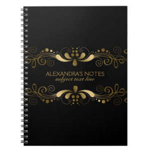 Caderno Espiral Frame Floral de rendas 2 de tons Dourados pretos e