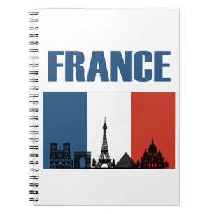 Caderno Espiral França Viagem - Paris City Skyline French Flag