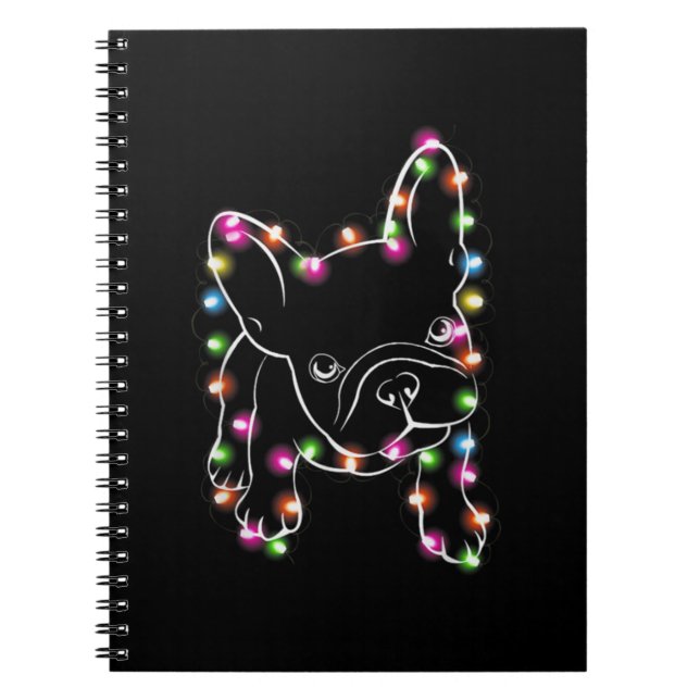 Caderno Espiral Francês Buldogue de Natal Luz (Frente)