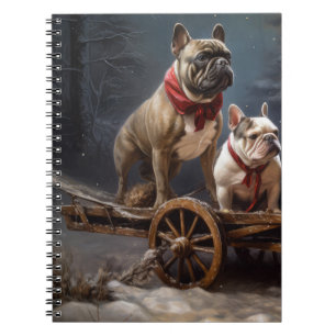 Caderno Espiral Francês Bulldog Snowy Sleigh Decência de Natal
