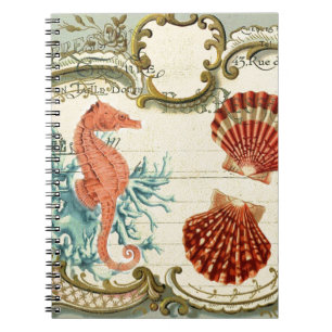 Caderno Espiral Francês parisiense, moderno vintage seashell seaca
