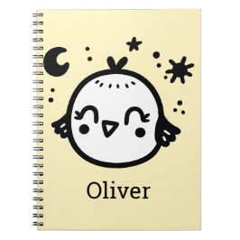 Caderno Espiral Frango Alegre - Arte de Linha de Pássaro Kawaii