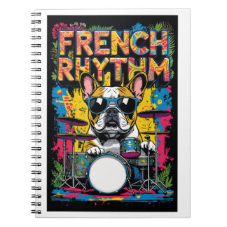 Caderno Espiral French Bulldog Playing Drums