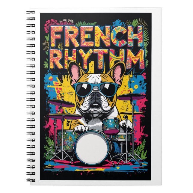 Caderno Espiral French Bulldog Playing Drums (Frente)