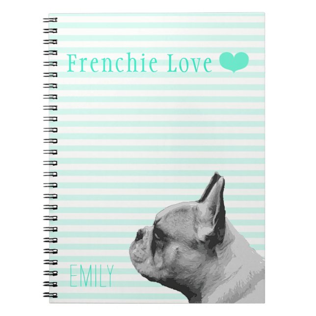 Caderno Espiral Frenchie Love | Aqua personalizado (Frente)