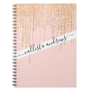 Caderno Espiral Frente brilhante Dourada cintilante cor-de-rosa-cl