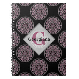 Caderno Espiral Frentes Florais Rosa Monogramas Bolinhas Mandala