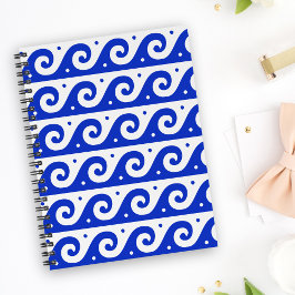 Caderno Espiral Frete Grego, Padrão de Onda Mediterrânica, Azul