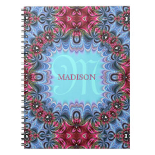 Caderno Espiral Frilly Fractals Blue Pink Personalized Notebook